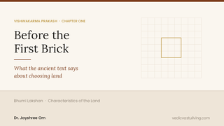Before the First Brick — Vishwakarma Prakash Chapter One on choosing land, with the 81-pad Vastu grid and its central brahmasthan