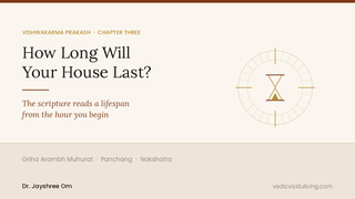 A 28-spoke nakshatra wheel with an hourglass at its centre — Griha Arambh Muhurat, choosing the auspicious time to begin construction