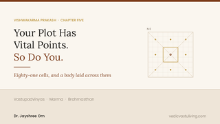 An 81-cell Vastu Padvinyas grid with the Brahmasthan marked at the centre and marma points at the line intersections