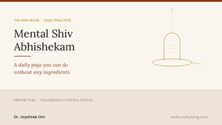 Mental Shiv Abhishekam — a stream of water falling on a golden Shiva Lingam, illustrating the daily Mansik Puja practice from the SHIV Book