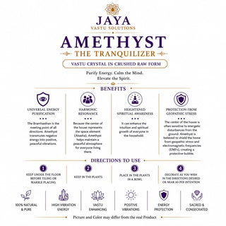 Amethyst the tranquilizer benefits - universal energy purification, harmonic resonance, spiritual awareness and protection from geopathic stress, Vastu crystal in crushed raw form