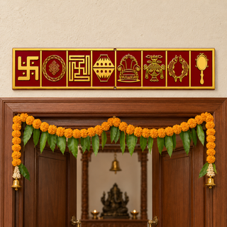 Ashtamangal copper plate installed above main door for vastu positivity and prosperity