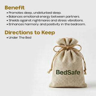 BedSafe jute pouch Vastu remedy for deep sleep and bedroom harmony, placed under the bed