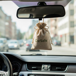 CarSafe crystal pouch 220gm hanging from car rearview mirror
