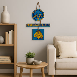Divine Shield Combo wall hanging displayed above a coffee table in a modern living room