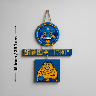Divine Shield Combo wall hanging measuring 15 inch / 38.1 cm with Kirtimukha, symbol strip and Kubera panel