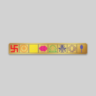 Close-up of eight auspicious symbols on Divine Shield Combo strip including swastik, endless knot and fish