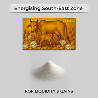 Energising South-East Zone Vastu combo with Kamdhenu cow art and crystal powder for liquidity and gains