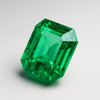 Natural emerald (Panna) gemstone, faceted emerald cut, alternate angle view