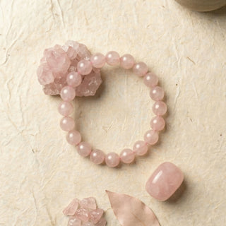 Natural rose quartz bracelet with raw crystal cluster for love and emotional healing