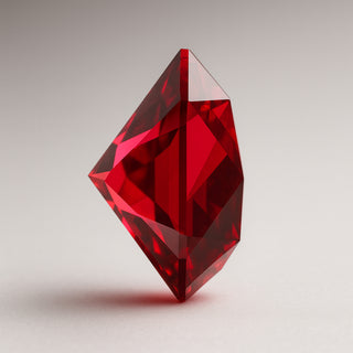 Natural ruby (Manik) gemstone, faceted kite cut, alternate angle view
Title: Natural Ruby (Manik) Gemstone - Side View