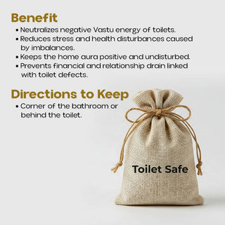 Toilet Safe jute pouch Vastu remedy for North-East toilet defects, placed behind toilet
