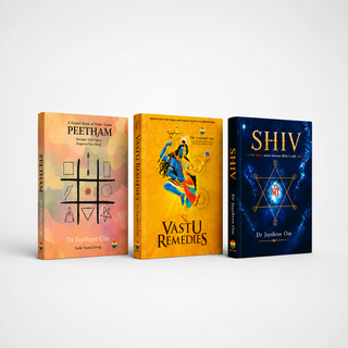 Peetham, Vastu Remedies and SHIV three-book combo set by Dr Jayshree Om standing side by side
