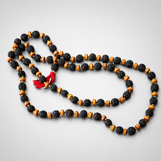 Full length Pure Rudraksha mala with mantra-engraved beads for japa and meditation
