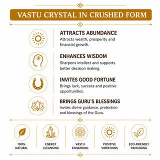 Vastu crystal in crushed form benefits - attracts abundance, enhances wisdom, invites good fortune and brings Guru's blessings, red jade crystals