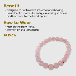 Rose quartz bracelet benefits and how to wear guide, 97.15 carats, for heart health and calm energy
