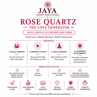 Rose Quartz the love generator benefits - social harmony, enhanced vitality, aura cleansing and leadership with empathy, Vastu crystal in crushed raw form