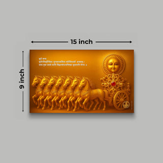Seven Horses Surya Energy Poster with Surya Mantra — 15 x 9 inch size, golden chariot and sun deity design