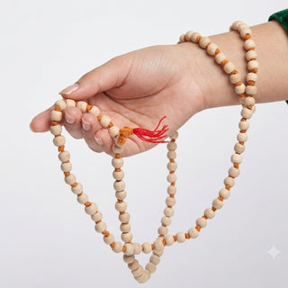 Tulsi Jap Mala 108 beads held in hand for meditation and mantra chanting